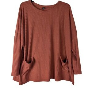 EMERY ROSE Womens 4XL Rust Ribbed Knit Long Sleeve Pocket Tunic Top Work Plus